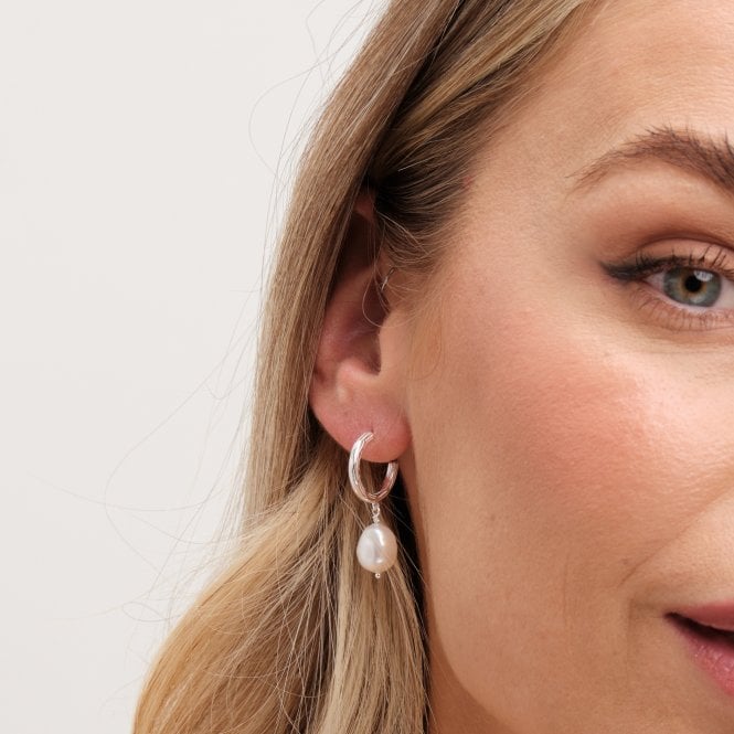 Jon Richard Simply Silver Sterling Silver 925 Polished Textured And Pearl Hoop Earrings