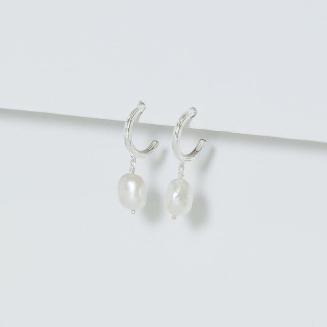 Jon Richard Simply Silver Sterling Silver 925 Polished Textured And Pearl Hoop Earrings