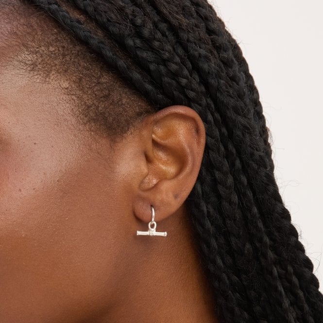 Jon Richard Simply Silver Sterling Silver 925 Polished Textured T Bar Hoop Earrings