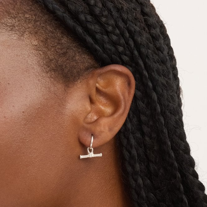 Jon Richard Simply Silver Sterling Silver 925 Polished Textured T Bar Hoop Earrings