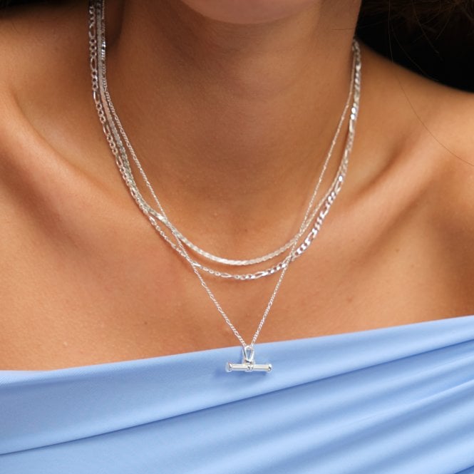 Jon Richard Simply Silver Sterling Silver 925 Polished Textured T Bar Necklace - Gift Pouch