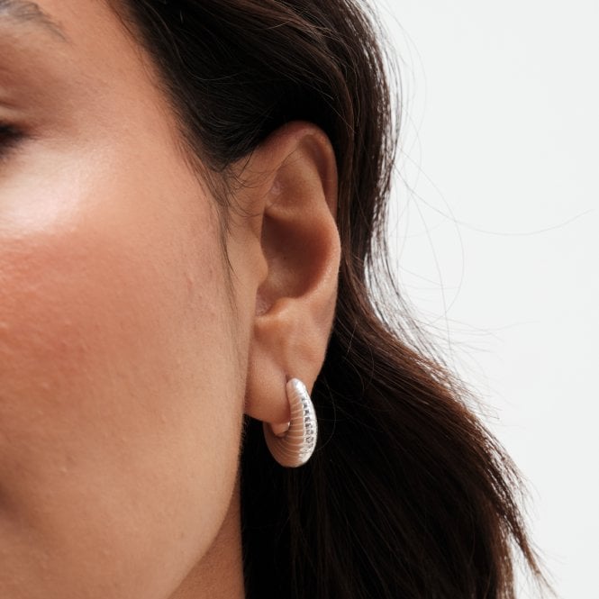 jon richard Simply Silver Sterling Silver 925 Polished Textured Hoop Earrings