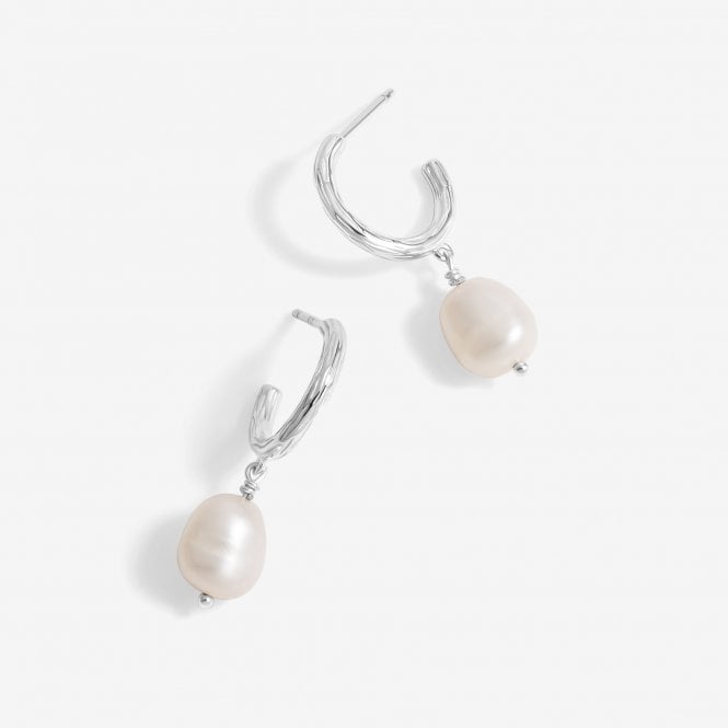 jon richard Simply Silver Sterling Silver 925 Polished Textured and Pearl Hoop Earrings