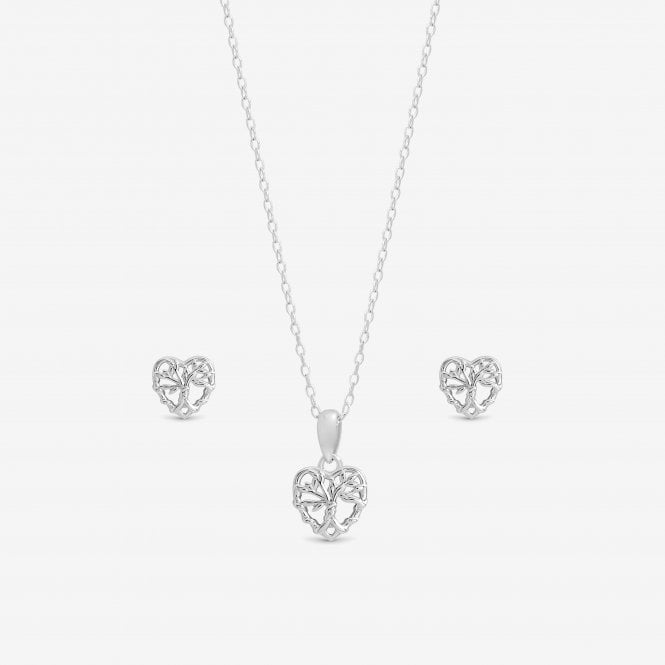Jon Richard Simply Silver Sterling Silver 925 Polished Tree Of Love Set - Gift Boxed