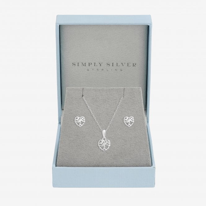 jon richard Simply Silver Sterling Silver 925 Polished Tree of Love Set - Gift Boxed