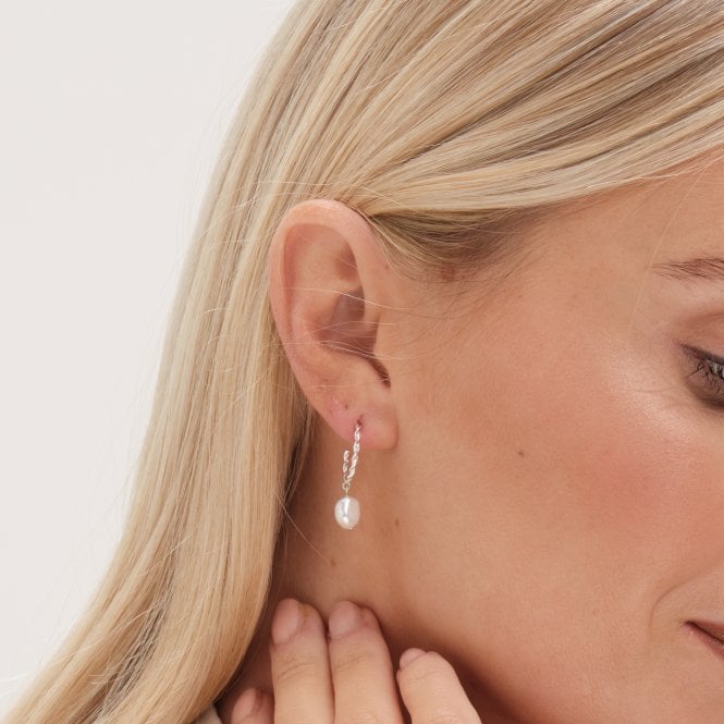 Jon Richard Simply Silver Sterling Silver 925 Polished Twist And Pearl Hoop Earrings