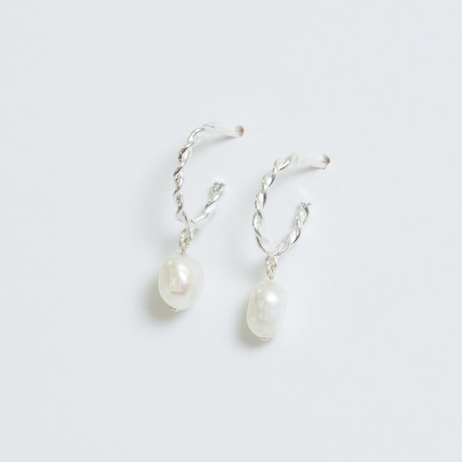 Jon Richard Simply Silver Sterling Silver 925 Polished Twist And Pearl Hoop Earrings