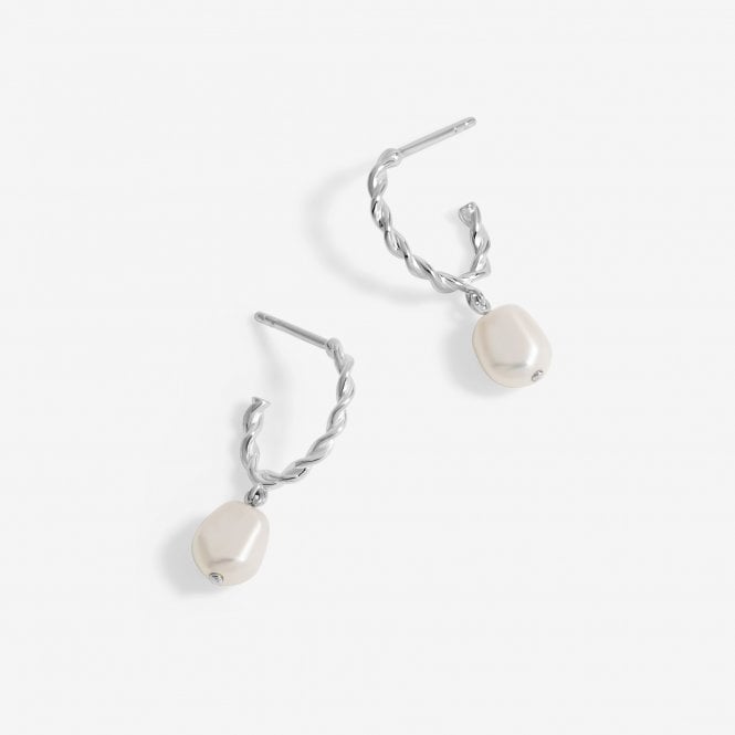 jon richard Simply Silver Sterling Silver 925 Polished twist and Pearl Hoop Earrings