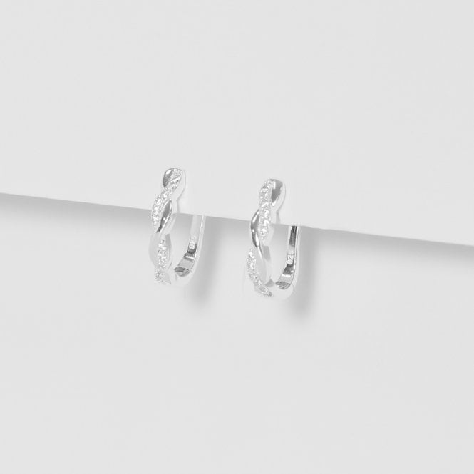 Jon Richard Simply Silver Sterling Silver 925 Polsihed And Cubic Zirconia Plaited Hoop Earrings