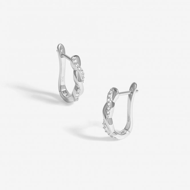 jon richard Simply Silver Sterling Silver 925 Polsihed And Cubic Zirconia Plaited Hoop Earrings