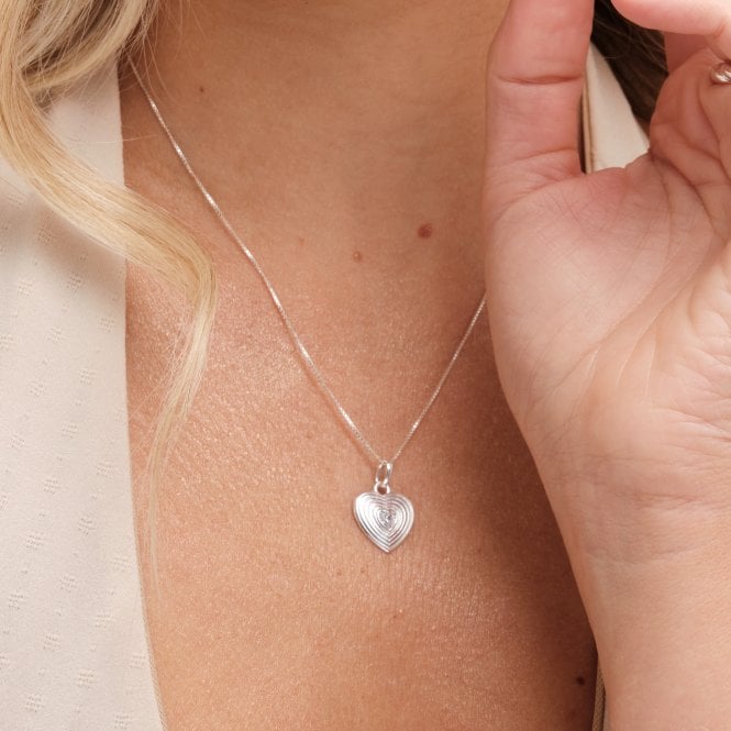 Jon Richard Simply Silver Sterling Silver 925 Ridged Cubic Zirconia Heart Pendant