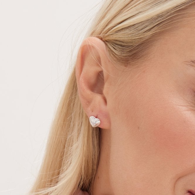 Jon Richard Simply Silver Sterling Silver 925 Ridged Heart Cubic Zirconia Stud Earrings