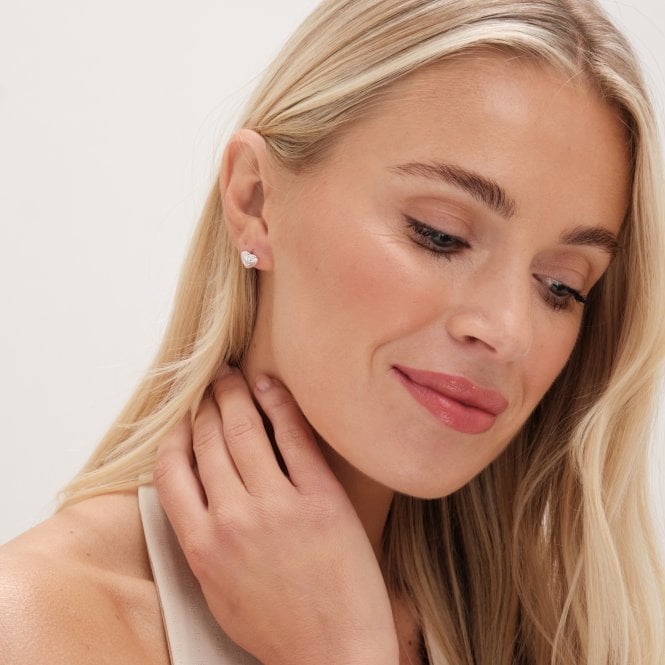 Jon Richard Simply Silver Sterling Silver 925 Ridged Heart Cubic Zirconia Stud Earrings