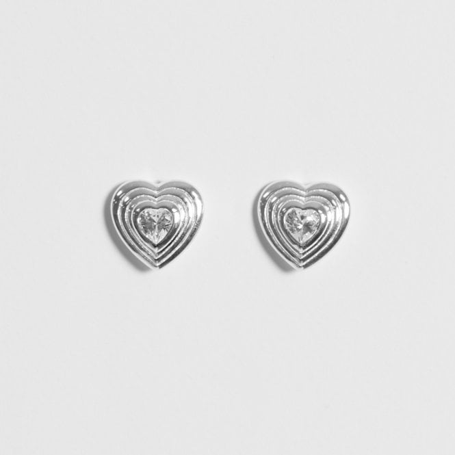 Jon Richard Simply Silver Sterling Silver 925 Ridged Heart Cubic Zirconia Stud Earrings