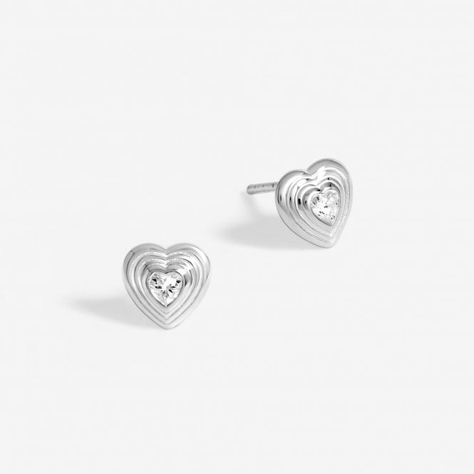 jon richard Simply Silver Sterling Silver 925 Ridged Heart Cubic Zirconia Stud Earrings