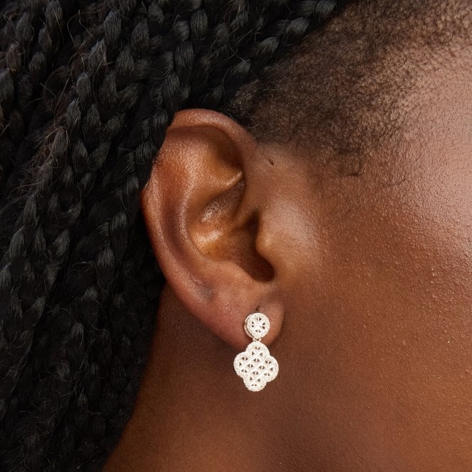 Jon Richard Simply Silver Sterling Silver 925 Textured Double Drop Clover Earrings