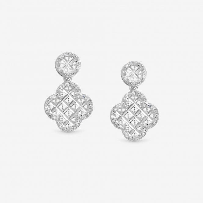 jon richard Simply Silver Sterling Silver 925 Textured Double Drop Clover Earrings