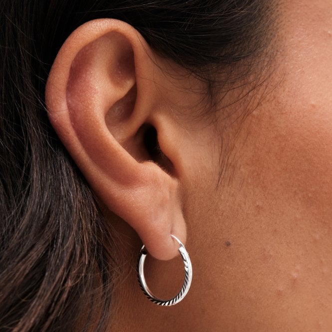 Jon Richard Simply Silver Sterling Silver 925 Textured Mini Sleeper Hoop Earrings