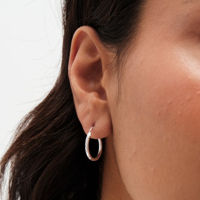 jon richard Simply Silver Sterling Silver 925 Textured Mini Sleeper Hoop Earrings