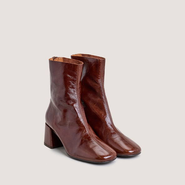 Jonak Ankle Boots With Back Zippers In Shiny Brown Leather DENONIE
