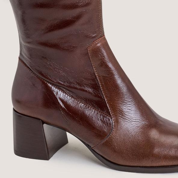 Jonak Ankle Boots With Back Zippers In Shiny Brown Leather DENONIE