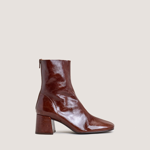 jonak Ankle boots with back zippers in shiny brown leather DENONIE
