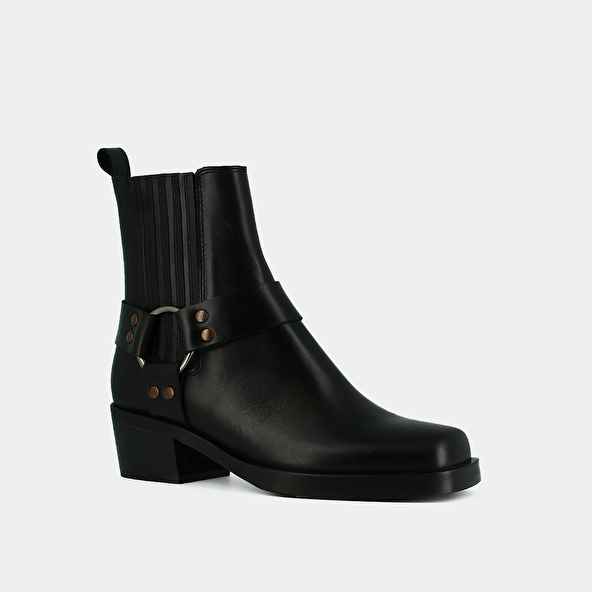 Jonak Ankle Boots With Buckles In Black Greased Leather BALTIMORE