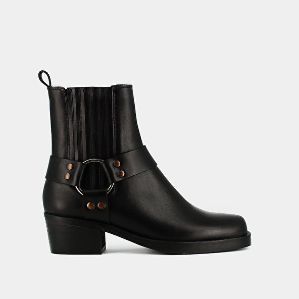 jonak Ankle boots with buckles in black greased leather BALTIMORE