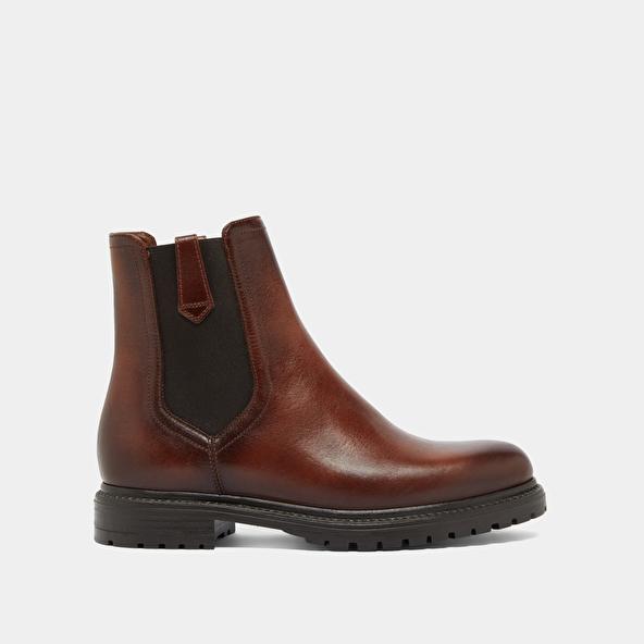 Jonak Ankle Boots With Notched Soles And Elastic In Cognac Leather CANDIDE