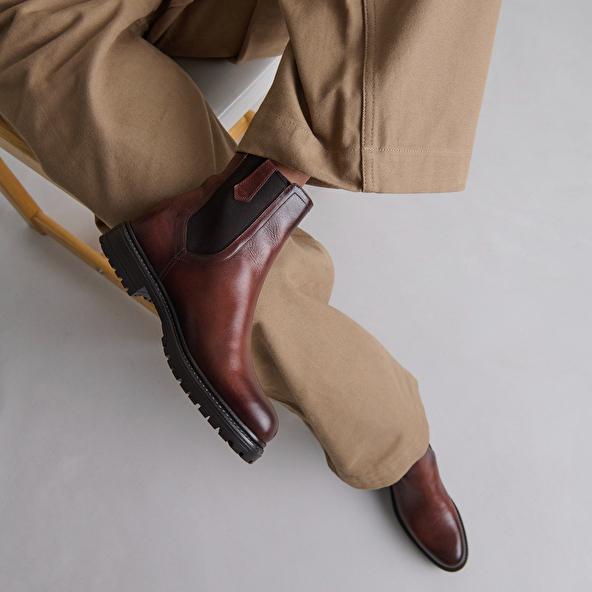 Jonak Ankle Boots With Notched Soles And Elastic In Cognac Leather CANDIDE