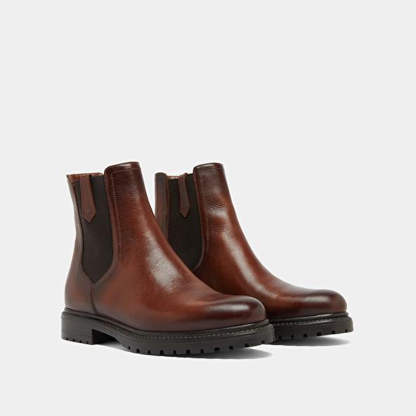 Jonak Ankle Boots With Notched Soles And Elastic In Cognac Leather CANDIDE