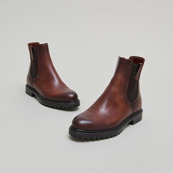 jonak Ankle boots with notched soles and elastic in cognac leather CANDIDE
