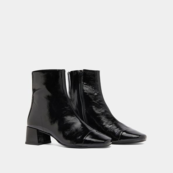 Jonak Ankle Boots With Zips In Black Pleated Patent Leather DOMENICA