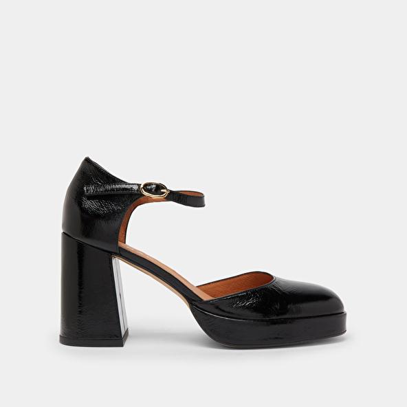 Jonak Babies à Talons Et Bouts Carrés In Black Shiny Leather VERO