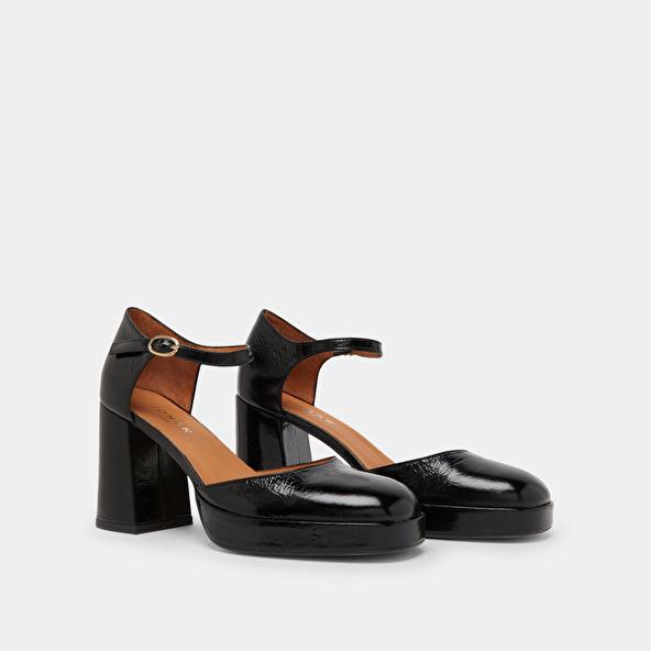 Jonak Babies à Talons Et Bouts Carrés In Black Shiny Leather VERO