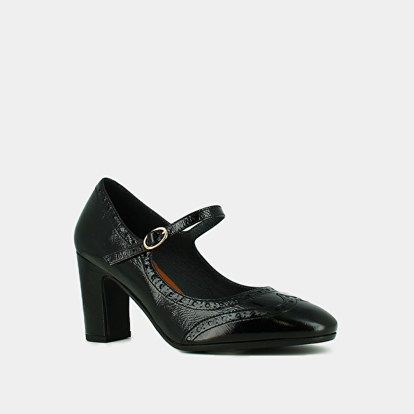 Jonak Babies à Talons Et Détails Perforés In Black Shiny Leather DIRIOS