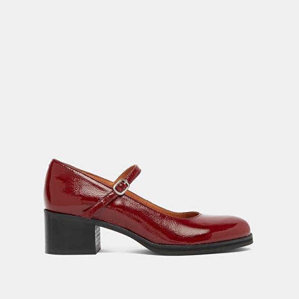Jonak Babies à Talons In Carmine Red Pleated Patent ARISTOTE