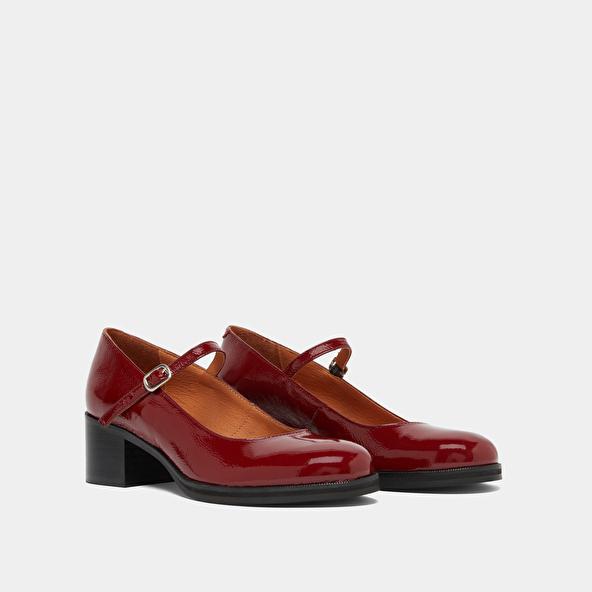 Jonak Babies à Talons In Carmine Red Pleated Patent ARISTOTE