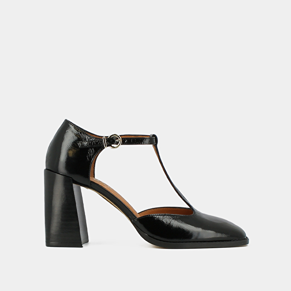 Jonak Babies High Heels And Square Toes With Straps In Black Shiny Leather VALLON