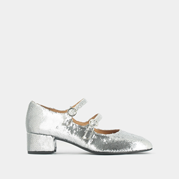 Jonak Babies With Double Buckles And Heel In Silver Sequins DOMI