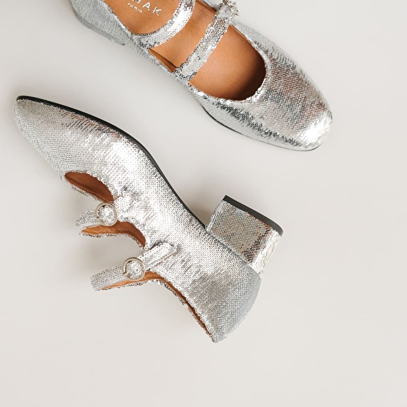 Jonak Babies With Double Buckles And Heel In Silver Sequins DOMI