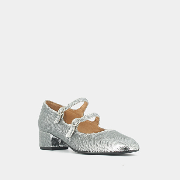 Jonak Babies With Double Buckles And Heel In Silver Sequins DOMI