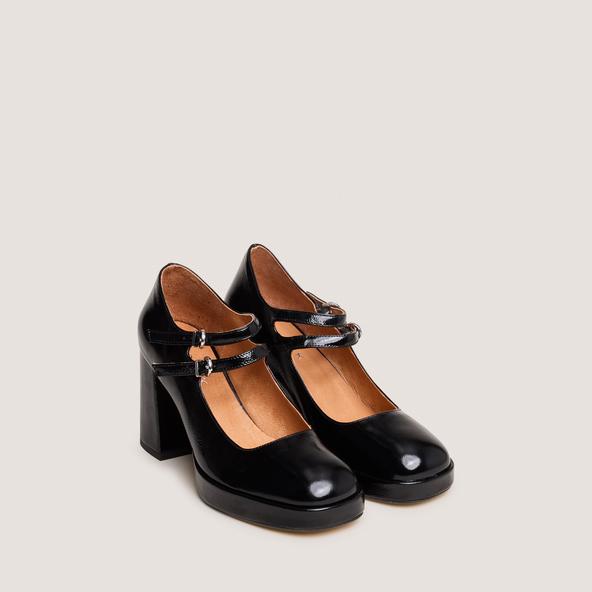 Jonak Babies With Double Straps And Platform In Black Pleated Patent VERITE