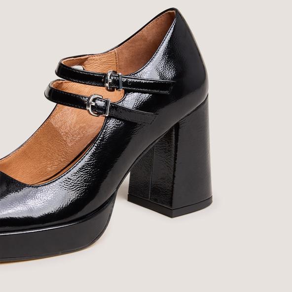 Jonak Babies With Double Straps And Platform In Black Pleated Patent VERITE