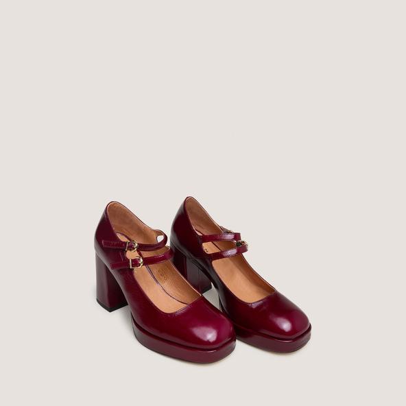 Jonak Babies With Double Straps And Platforms In Burgundy Pleated Patent VERITE