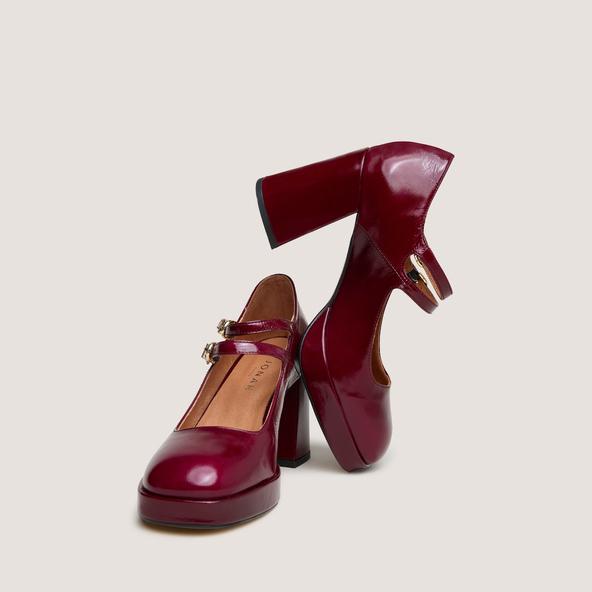 Jonak Babies With Double Straps And Platforms In Burgundy Pleated Patent VERITE