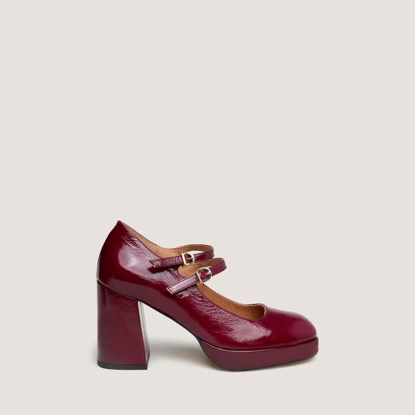 jonak Babies with double straps and platforms in burgundy pleated patent VERITE