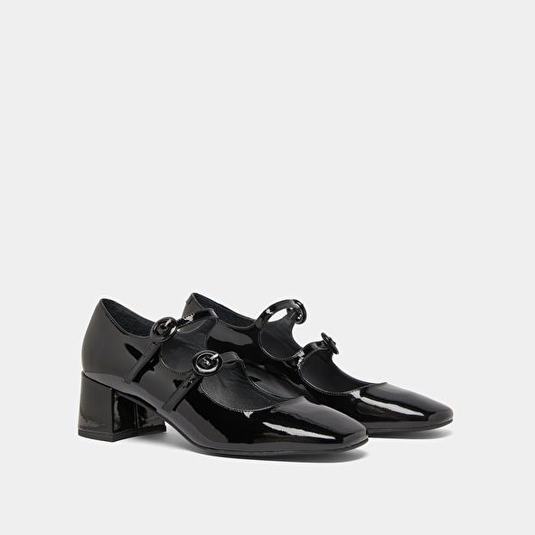 Jonak Babies With Double Straps And Rounded Toes In Black Patent DELOU