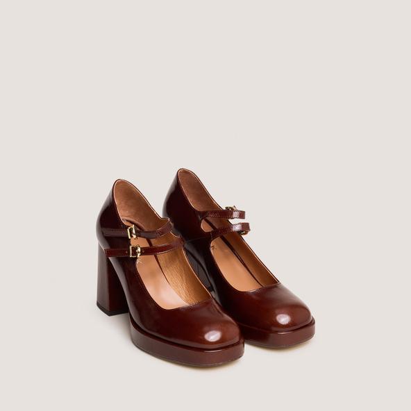 Jonak Babies With Double Straps And Rounded Toes In Shiny Brown Leather VERITE