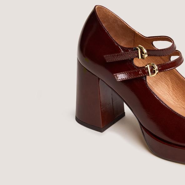 Jonak Babies With Double Straps And Rounded Toes In Shiny Brown Leather VERITE